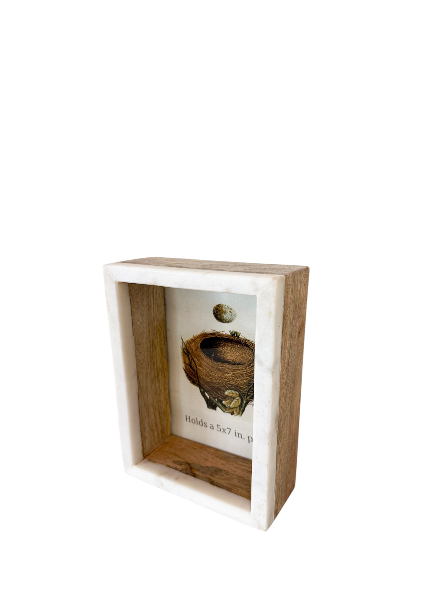 Marble & Mango Wood Shadow Box Photo Frame, White & Natural (Holds 5" x 7" Photo)