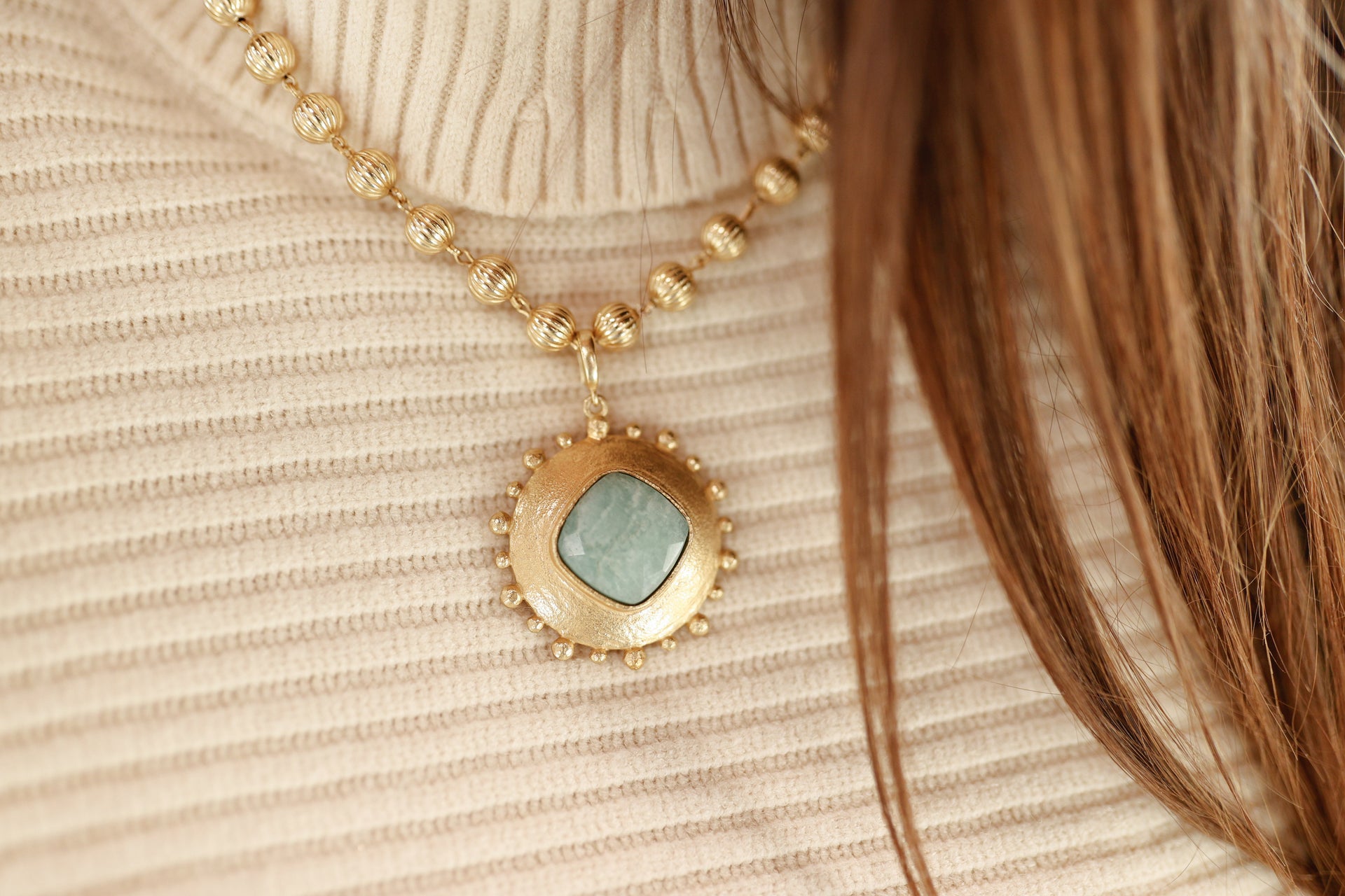 Gold Beaded Necklace with Magnetic Clasp 16” (Charm not included)