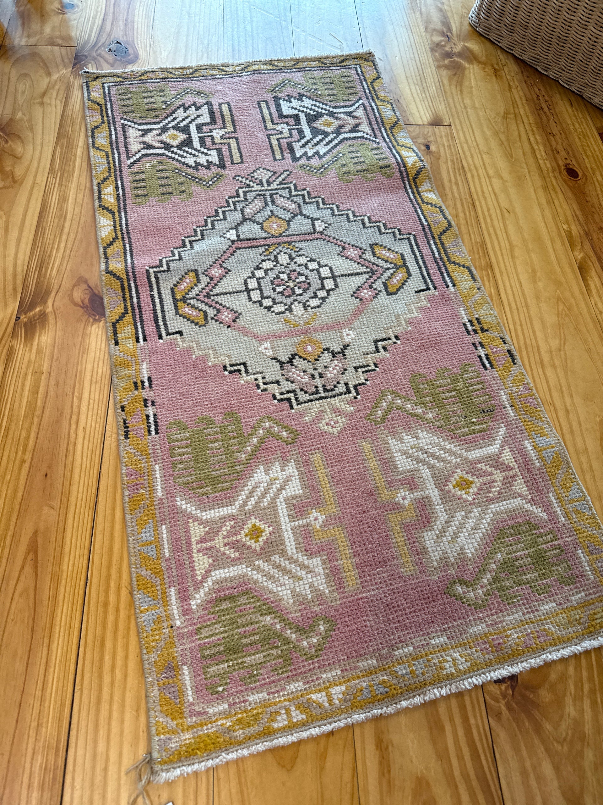 New Pink Mini Vintage Turkish Rug 27