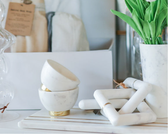 White and Gold Marble Pedestal Bowl