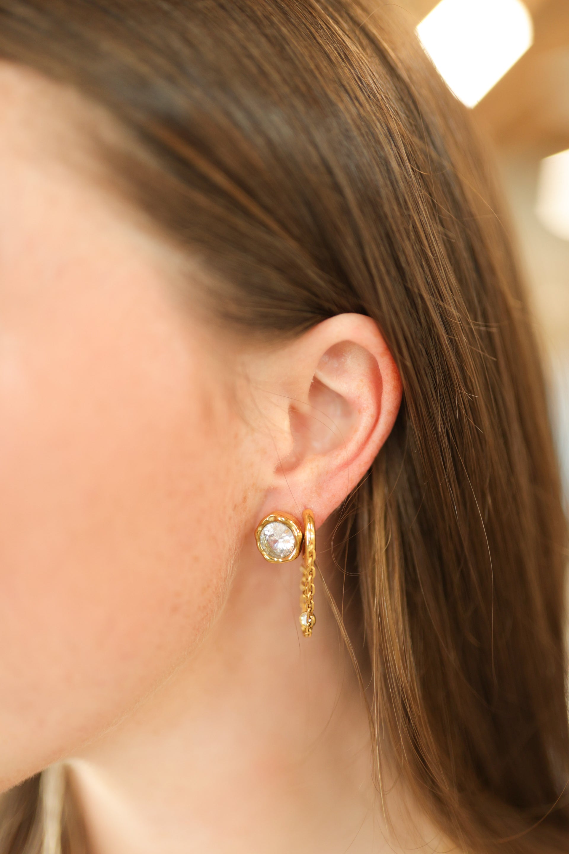 Bezel Diamond Stud Earrings Water Resistant