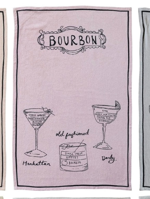 Linen Blend Tea Towel with Cocktail Recipes & Art, 6 Styles