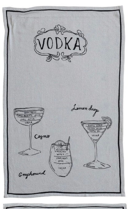 Linen Blend Tea Towel with Cocktail Recipes & Art, 6 Styles