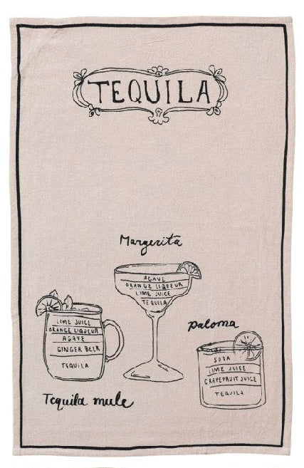 Linen Blend Tea Towel with Cocktail Recipes & Art, 6 Styles