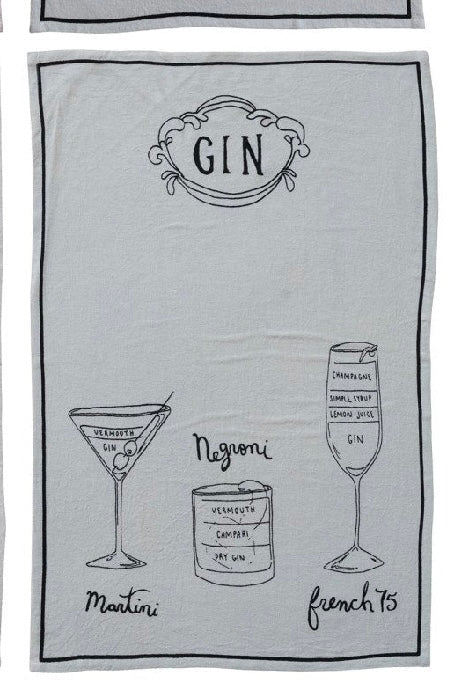 Linen Blend Tea Towel with Cocktail Recipes & Art, 6 Styles