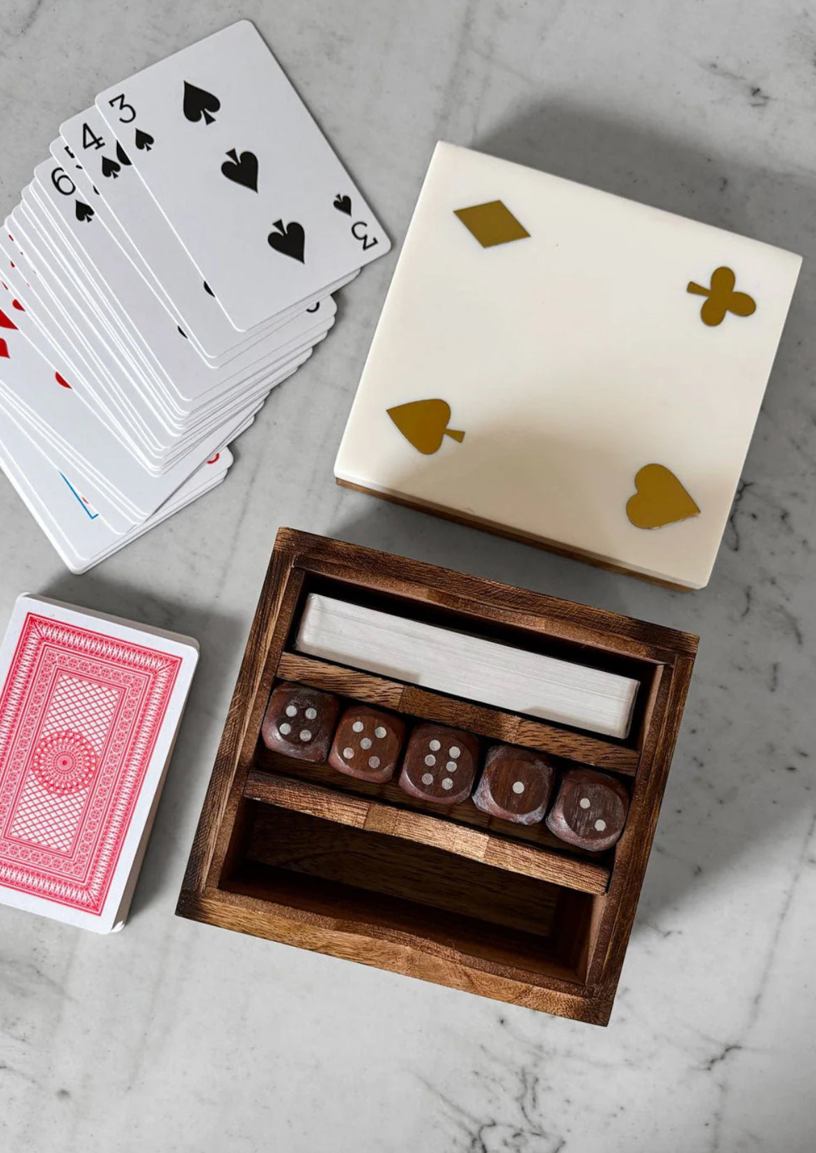 Acacia Box with 3 Decks of Cards - Black Lid