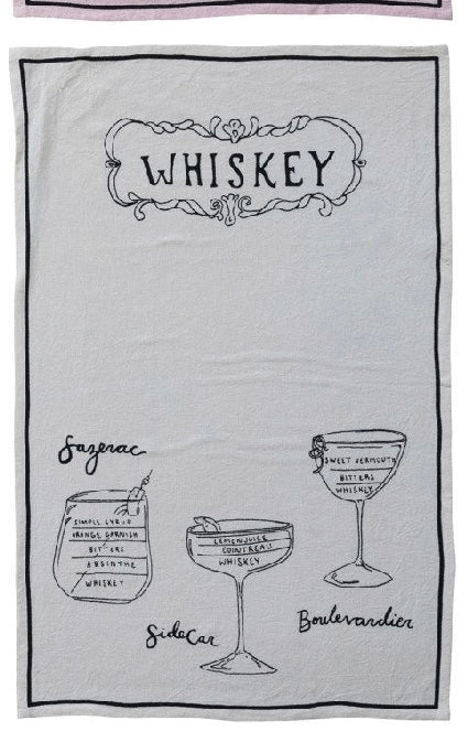 Linen Blend Tea Towel with Cocktail Recipes & Art, 6 Styles