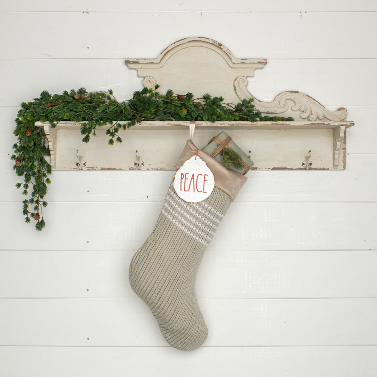 24" GREY STOCKING WITH WHITE STRIPES