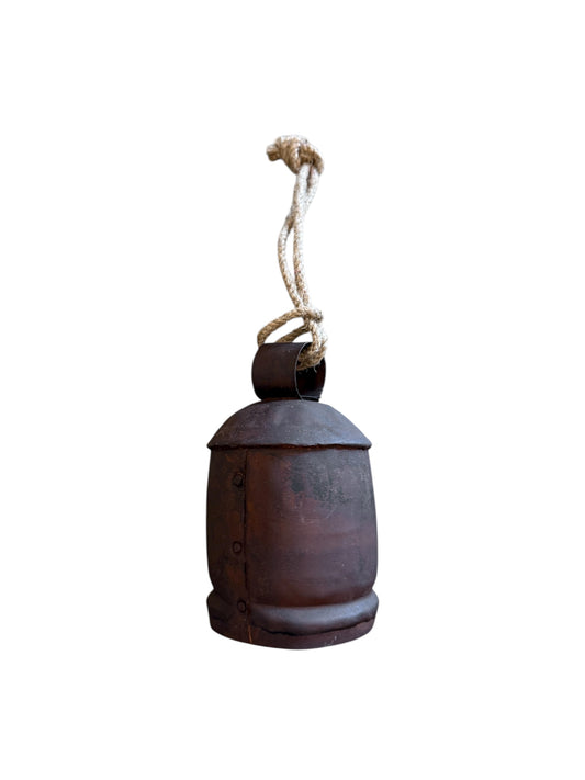 Small- Metal Bell Ornament with Jute Hanger, Distressed Rust Finish