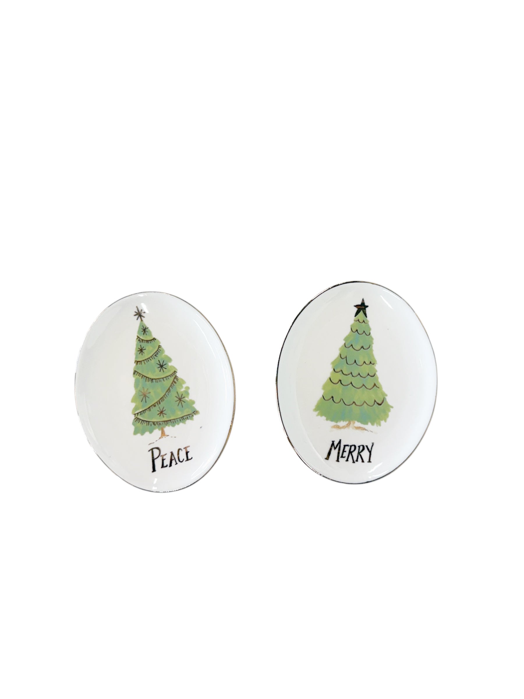 Oval Stoneware Dish with Christmas Tree, Word, 4 Styles ©
