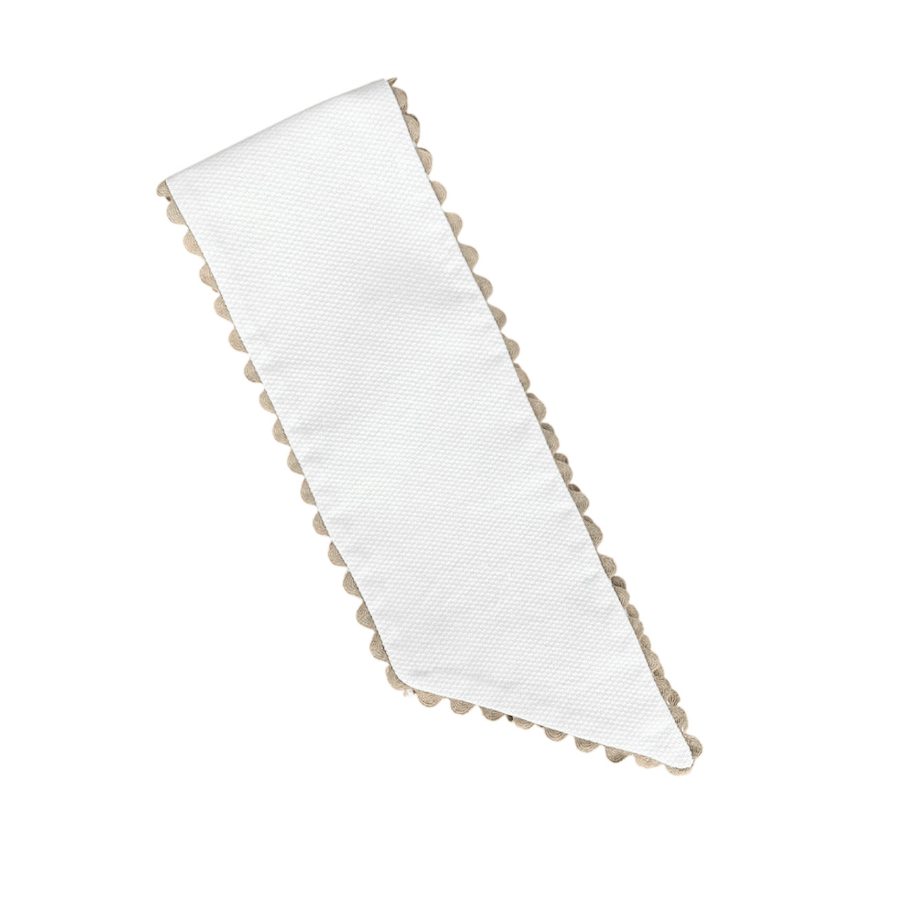 Vintage Ivory Cotton Pique Sash with Scalloped Brown Trim 