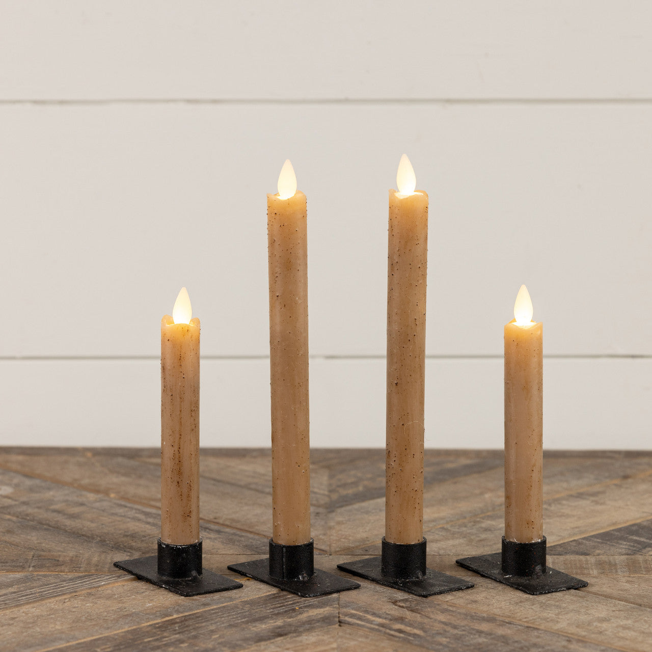 SET/ 2 - 6.75" MOVING FLAME BEIGE TAPER CANDLE