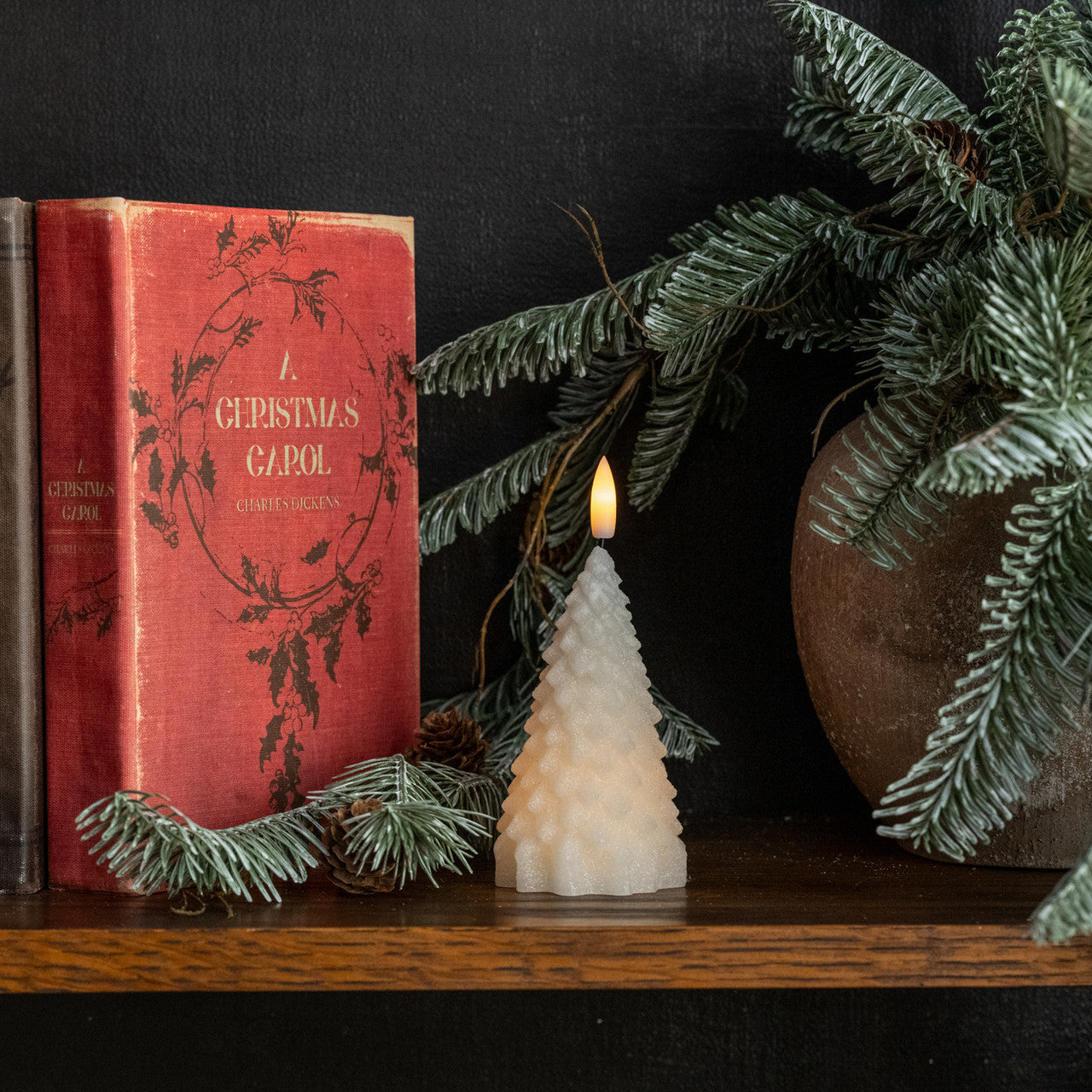 5.5" CREAM 3D FLAME FIR TREE CANDLE