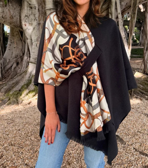 Black Equestrian Shawl Wrap