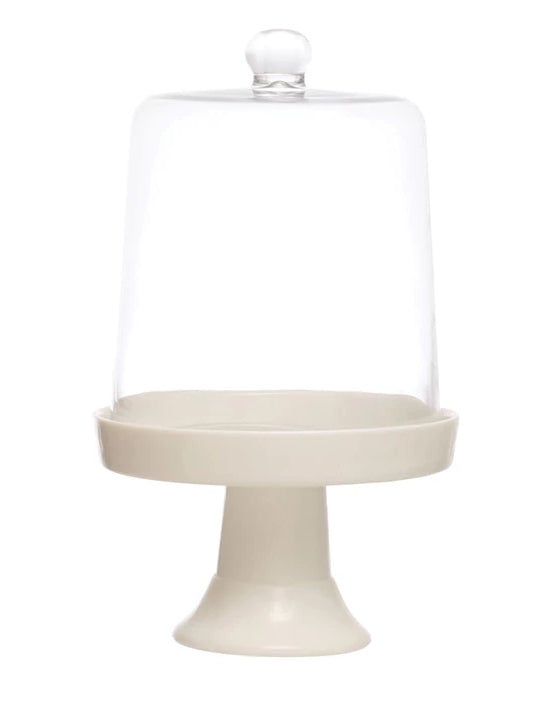 Glass Pedestal w/ Cloche, White, Set of 2