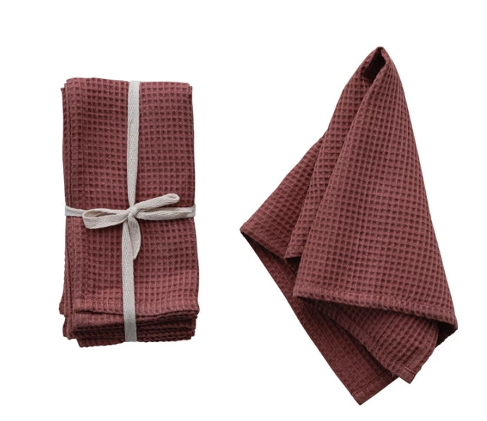 Square Woven Linen & Cotton Waffle Napkin Set