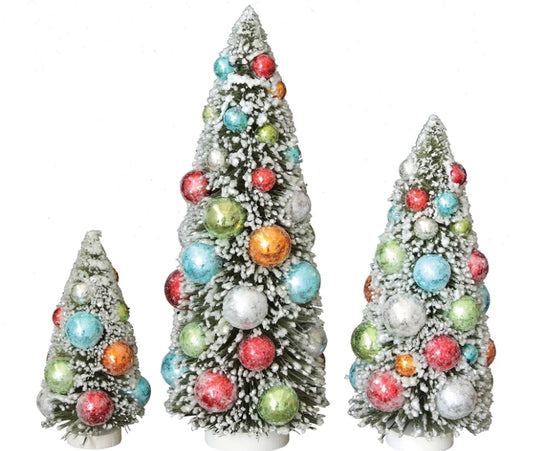 Bottle Brush Christmas Trees with Base, Set of 3