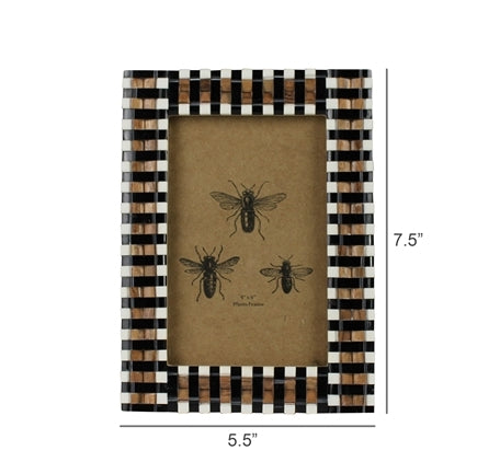 Frame, Black & White Resin, Teak - 4x6