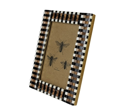 Frame, Black & White Resin, Teak - 4x6