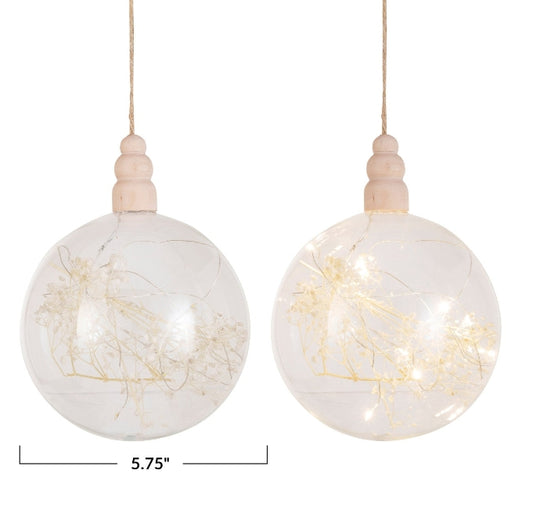 5-3/4" Round Glass LED Ornaments (SET OF 3)