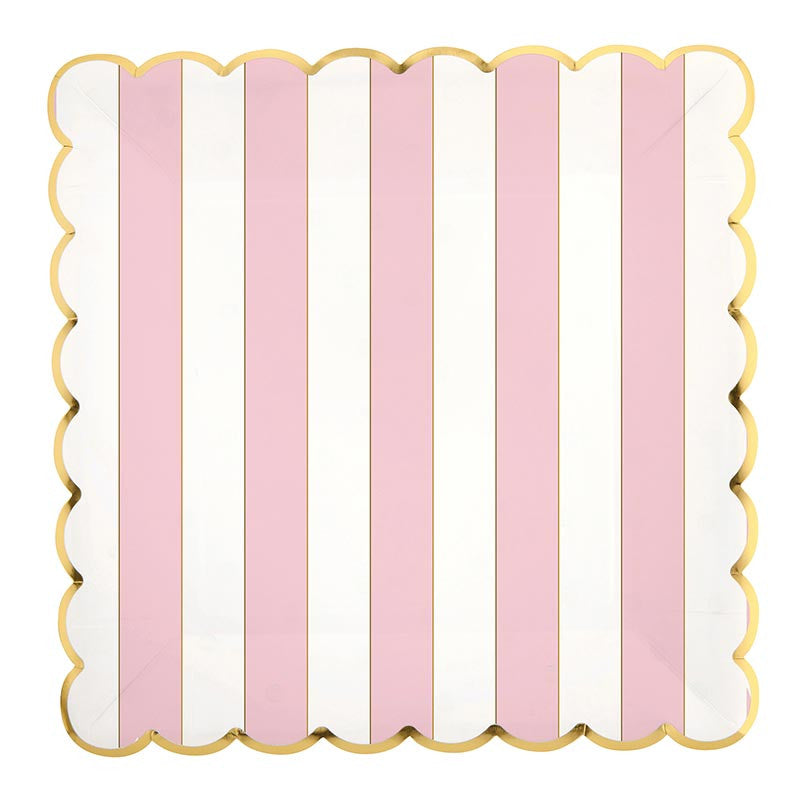 Foil Scalloped Pink Stripe Paper Plates