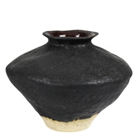 Vase with Natural Base, Ceramic, Black