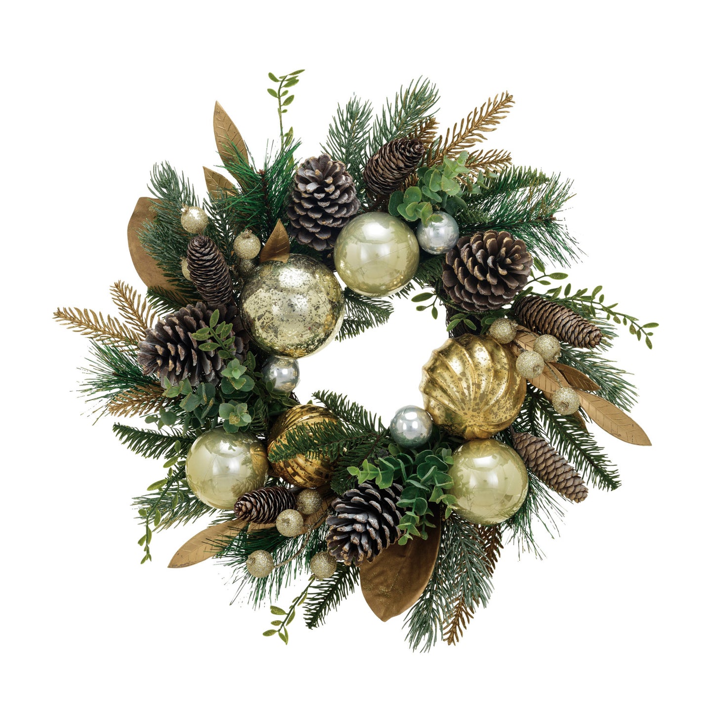 20" Round Faux Wreath w/ Gold Ornaments