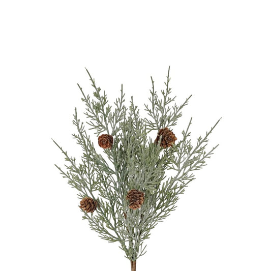 32086-18in Bush-Flocked sage Cedar w. birchcones