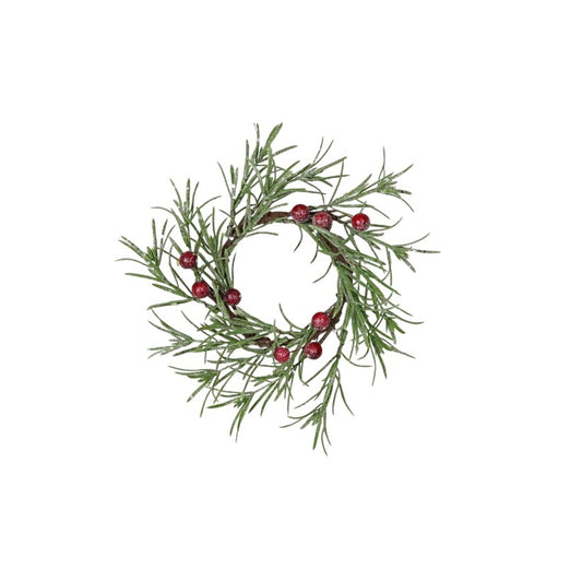 32183-3.5in(9)Ring-Sparkled glittered Grass w. red berries
