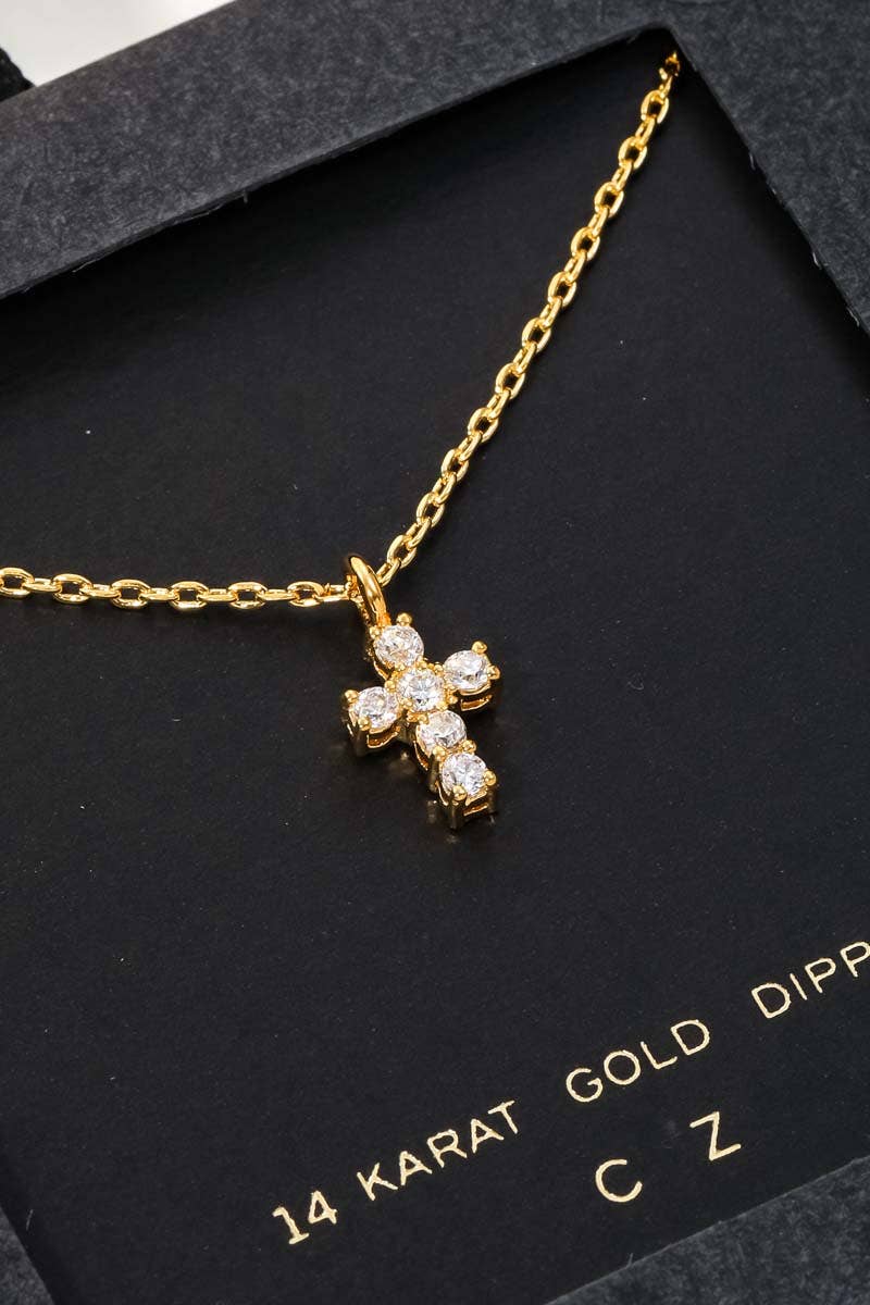 Secret Box Cz Mini Cross Charm Necklace