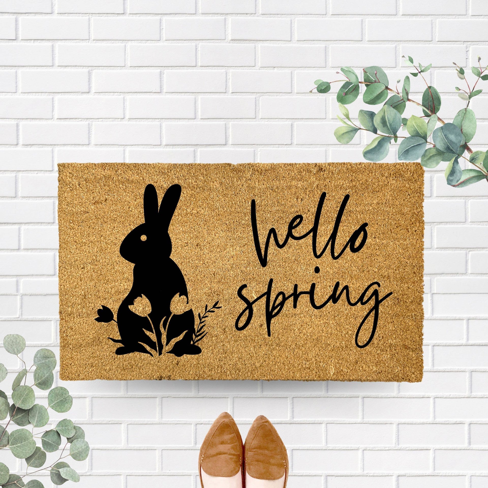 Hello Spring Floral Bunny Doormat