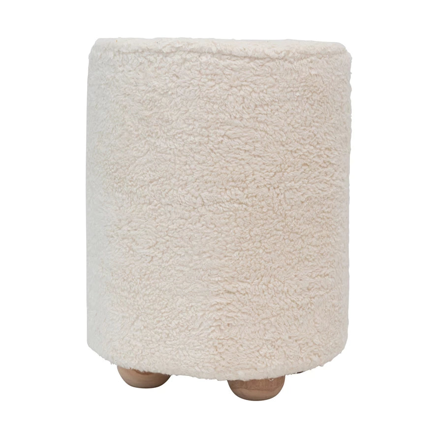 Sherpa Pouf with Pine Wood Feet