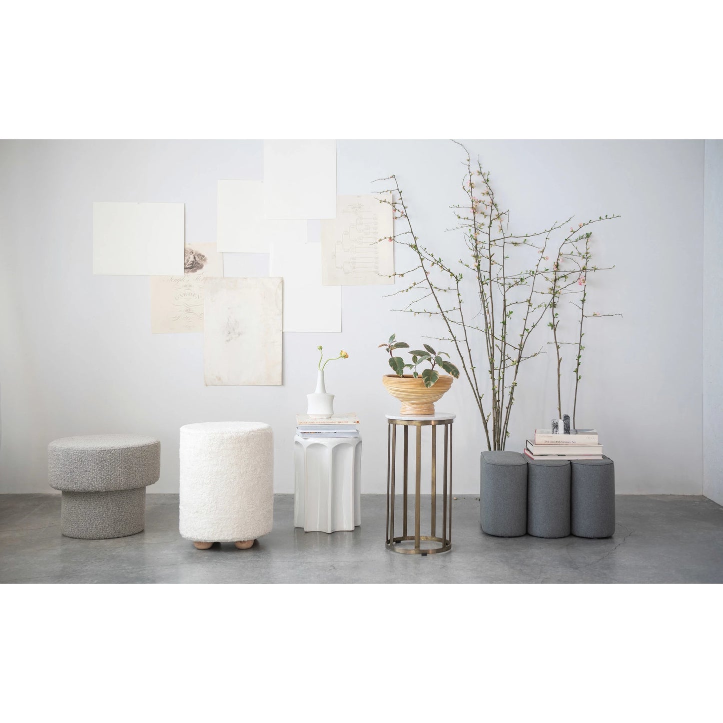 Sherpa Pouf with Pine Wood Feet