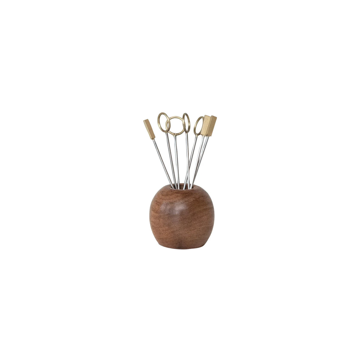 Mango Wood Holder with (8) Appetizer Picks, Set of 9