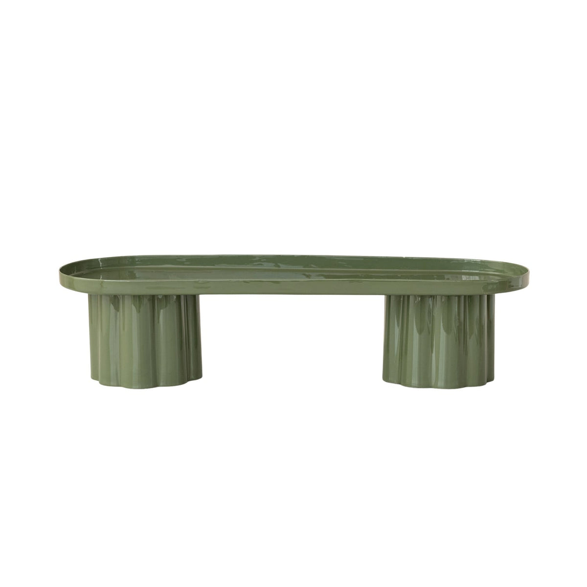 Enameled Metal Tray with Fluted Feet, Olive Green