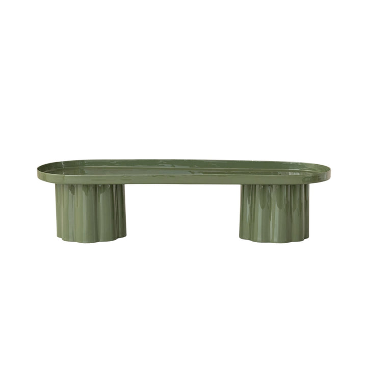 Enameled Metal Tray with Fluted Feet, Olive Green