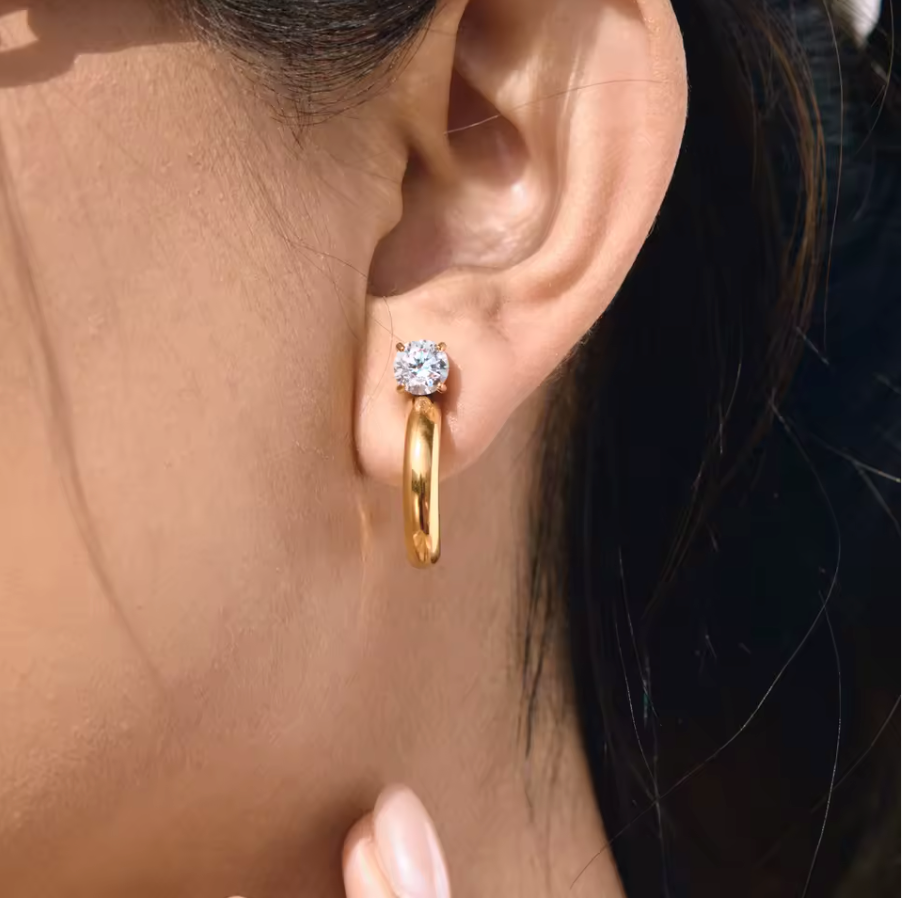 Solitaire Hoop Earrings Water Resistant