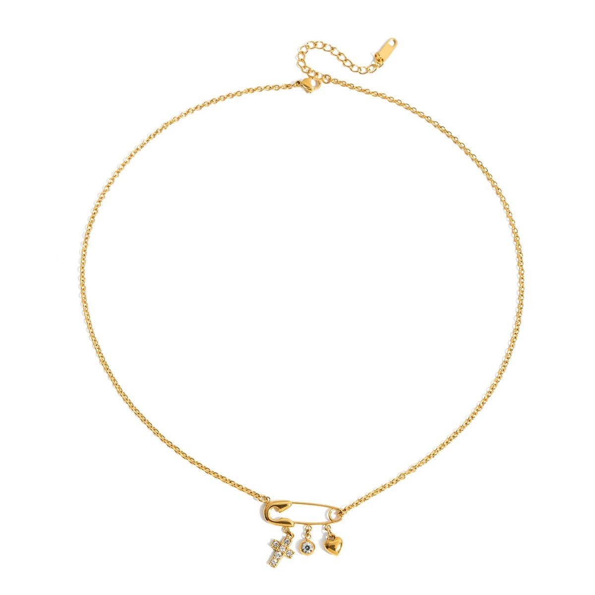 Safety Pin Charm Necklace Waterproof