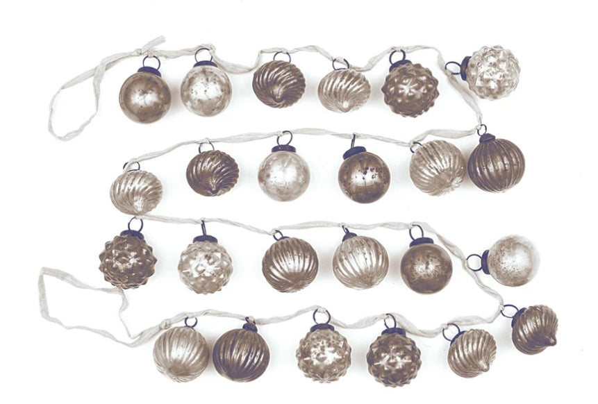 Embossed Mercury Glass Ornament Garland in Taupe/Cream