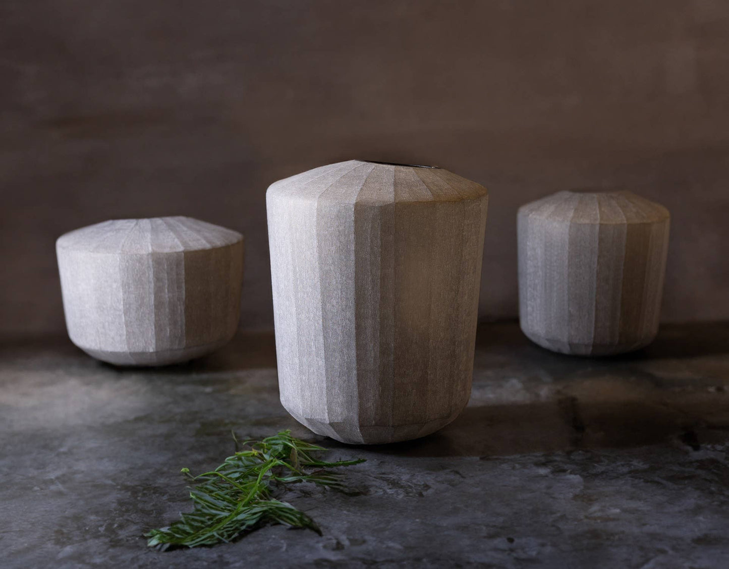 Vase Long Smoke Vertical Flat Cut Stone Finish Dia 9"