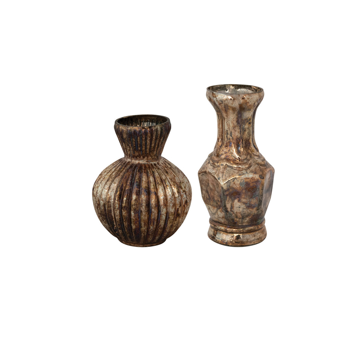 Mercury Glass Vase, Oxidized Silver Finish, 2 Styles