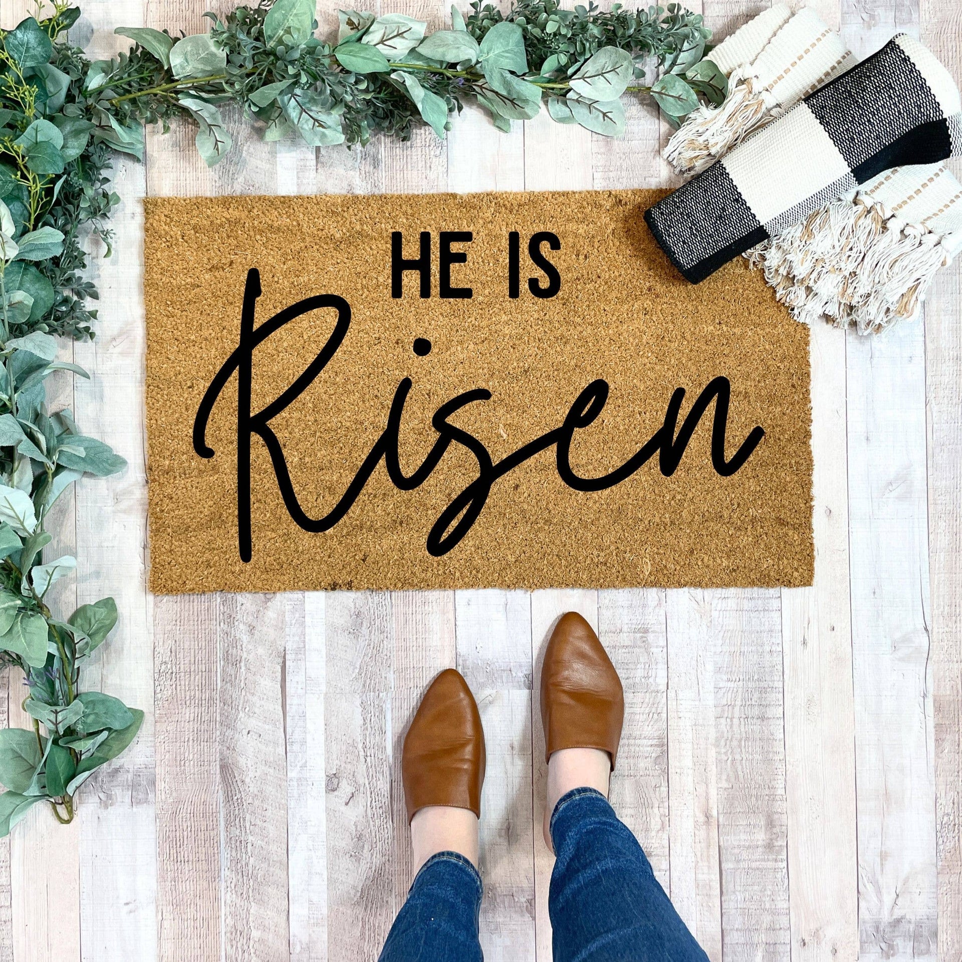 He Is Risen Easter Doormat