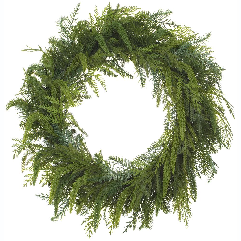 25" Soft PE Cedar Mixed Pine Wreath Green