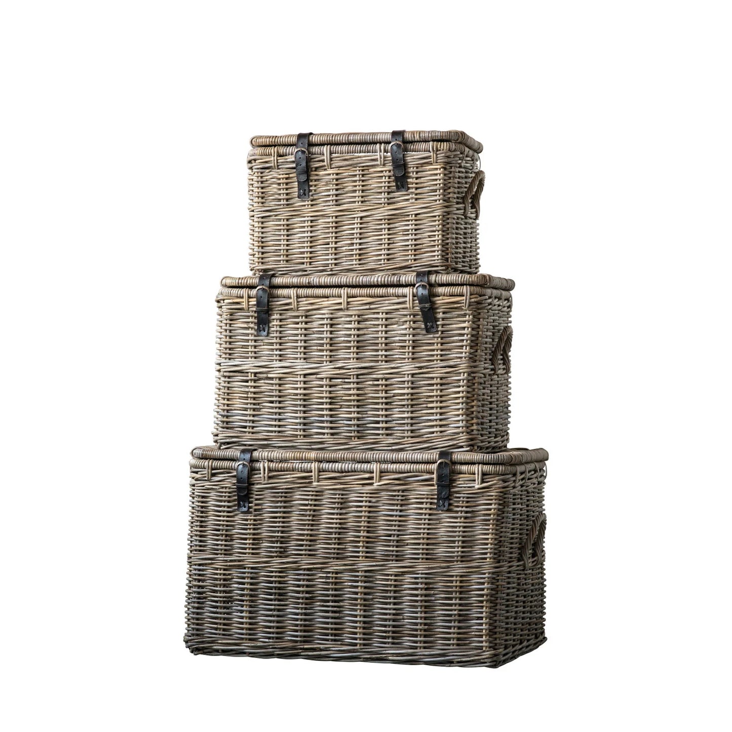 Baskets with Lids and Leather Straps