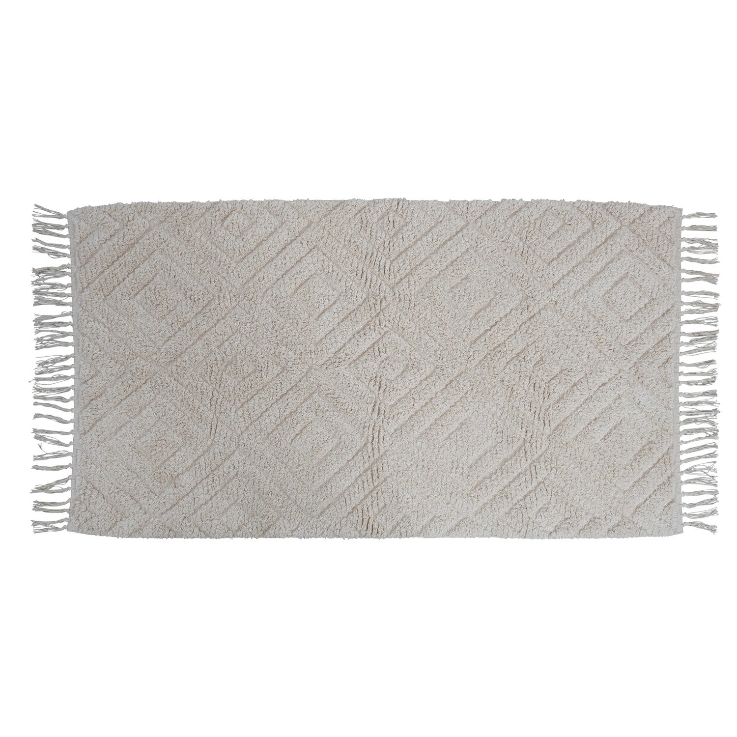 Cotton Tufted Rug with Diamond Pattern and Fringe