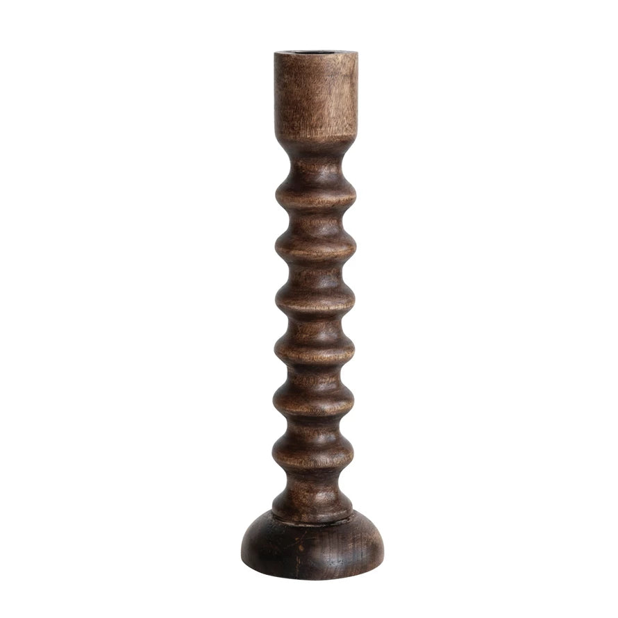 Hand-Carved Mango Wood Taper Holder
