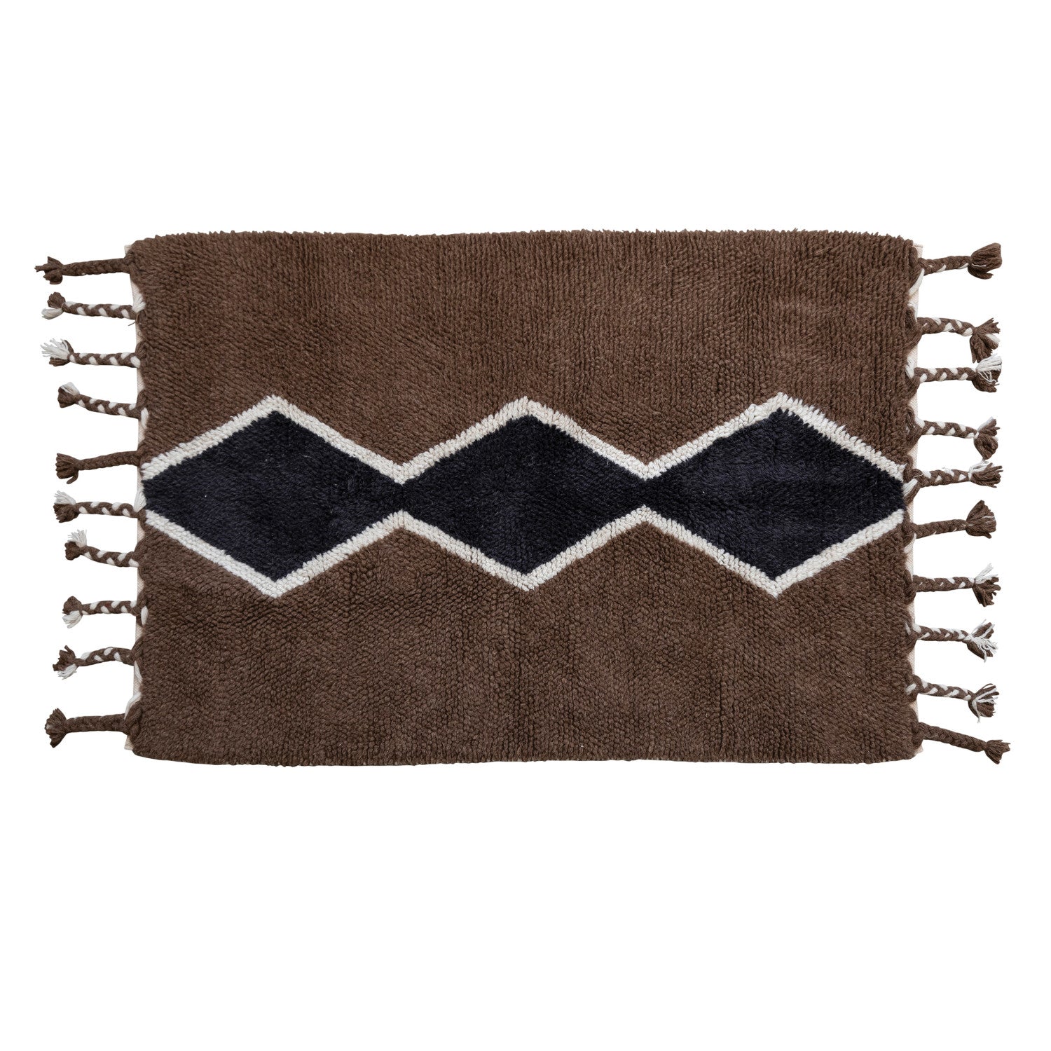 4' x 6' Hand-Woven Wool Tufted Rug w/ Diamond Design & Braided Tassels