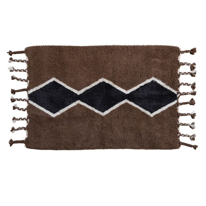 4' x 6' Hand-Woven Wool Tufted Rug w/ Diamond Design & Braided Tassels