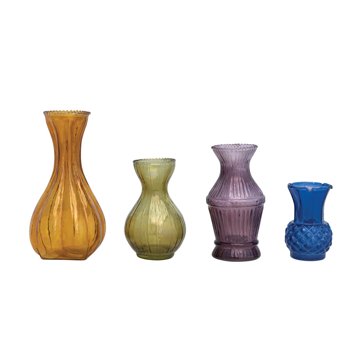 Debossed Glass Vases, Multi Color, Set of 4