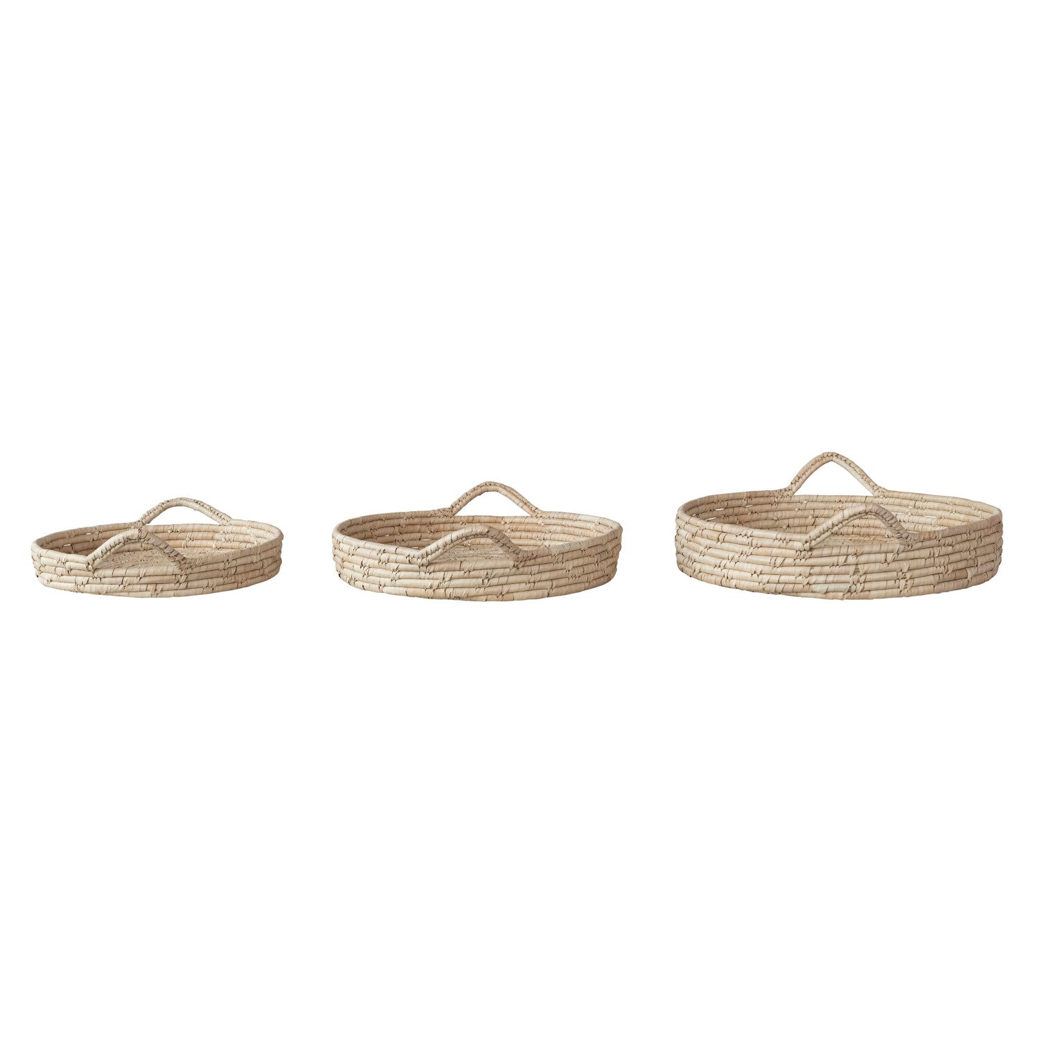 Decorative Hand-Woven Grass & Date Leaf Baskets w/ Handles, Set of 3